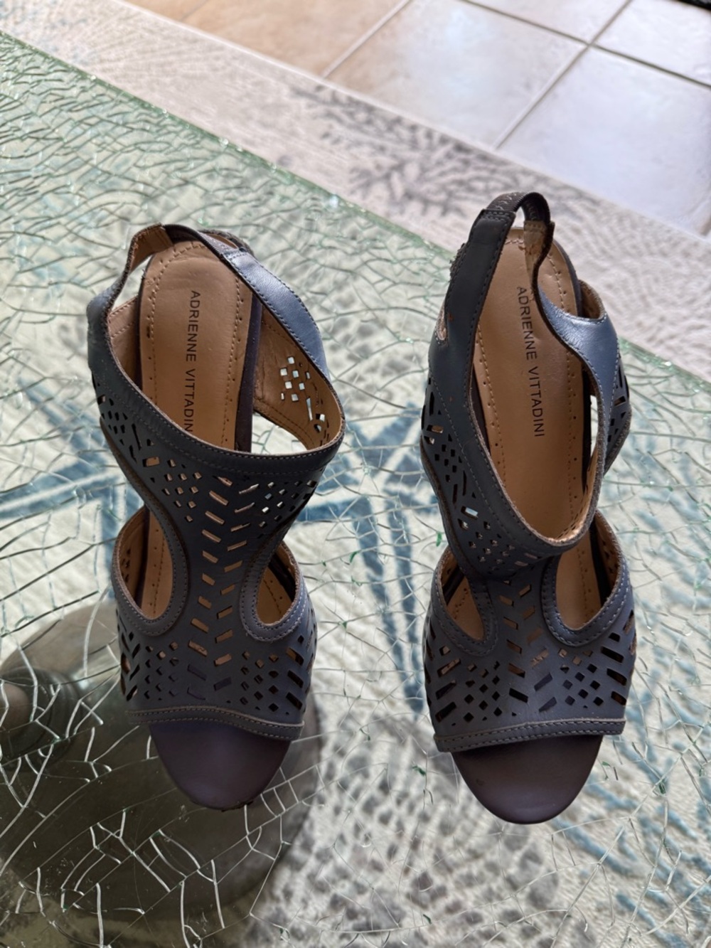 Adrienne Vittadini Black Laser-Cut Slingback Heels